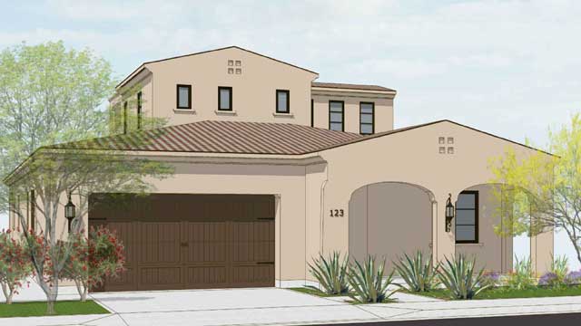 artist rendiering plan 3 Santa Barbara elevation.