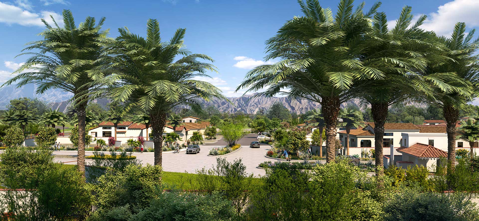artist rendering thru trees of new home community center.