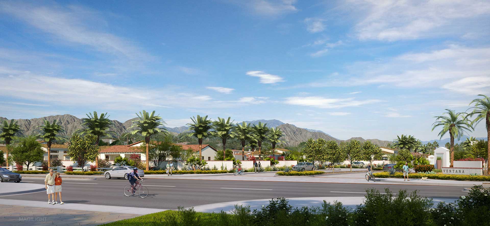 artist rendering of street view of new homes.